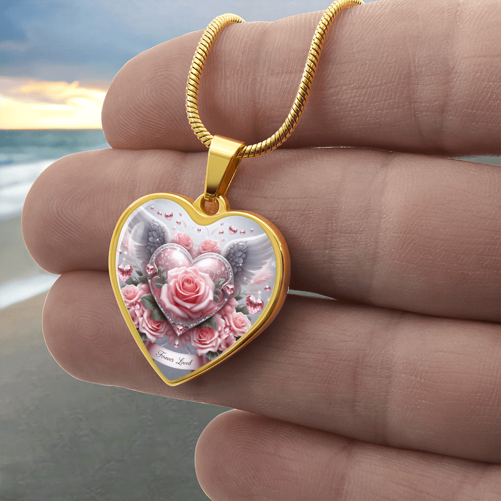 Luxury Heart Necklace Memorial Jewelry – Forever Loved Graphic Pendant Gift for Women Loved One Keepsake