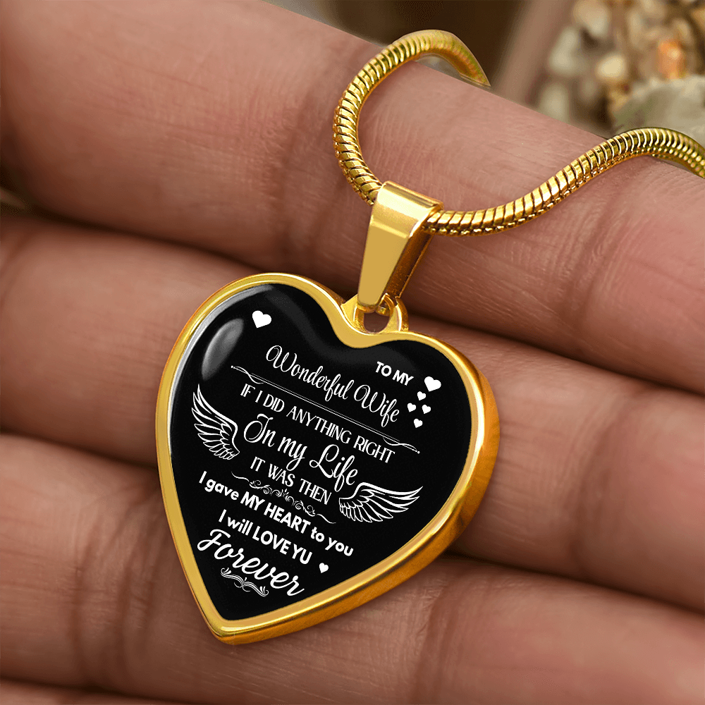 Luxury Graphic Heart Necklace To My Wonderful Wife - Angel Wings -Love Gift to Wife