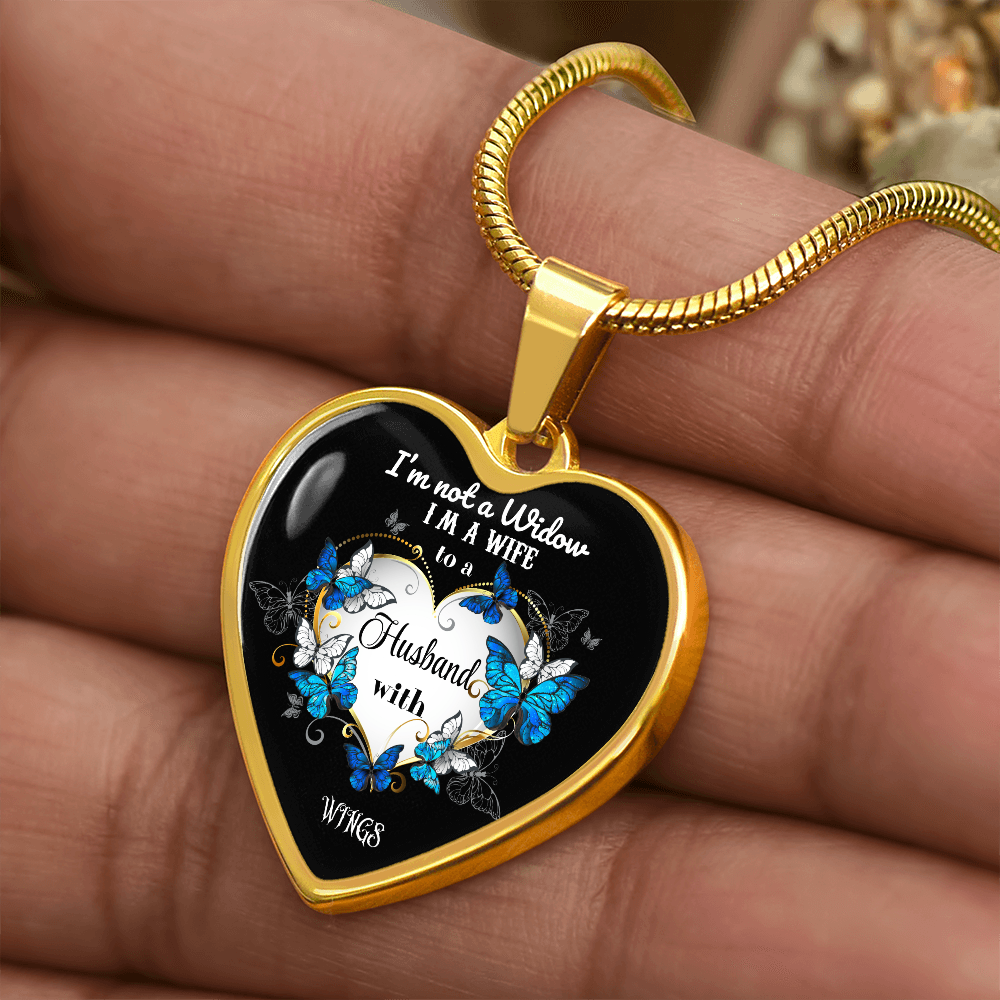 Luxury Graphic Heart Necklace I'm not a Widow Butterflies design
