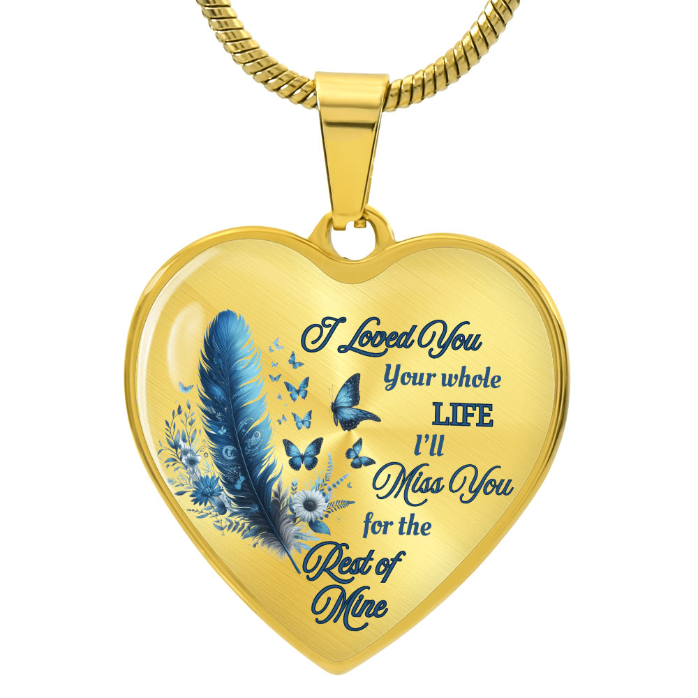 Blue Feather Heart-shaped Memorial Necklace - Engraved Letter Detail Pendant, A Symbol of Enduring Love and Missed Memories, Perfect Thoughtful Gift for Sympathy and Remembrance