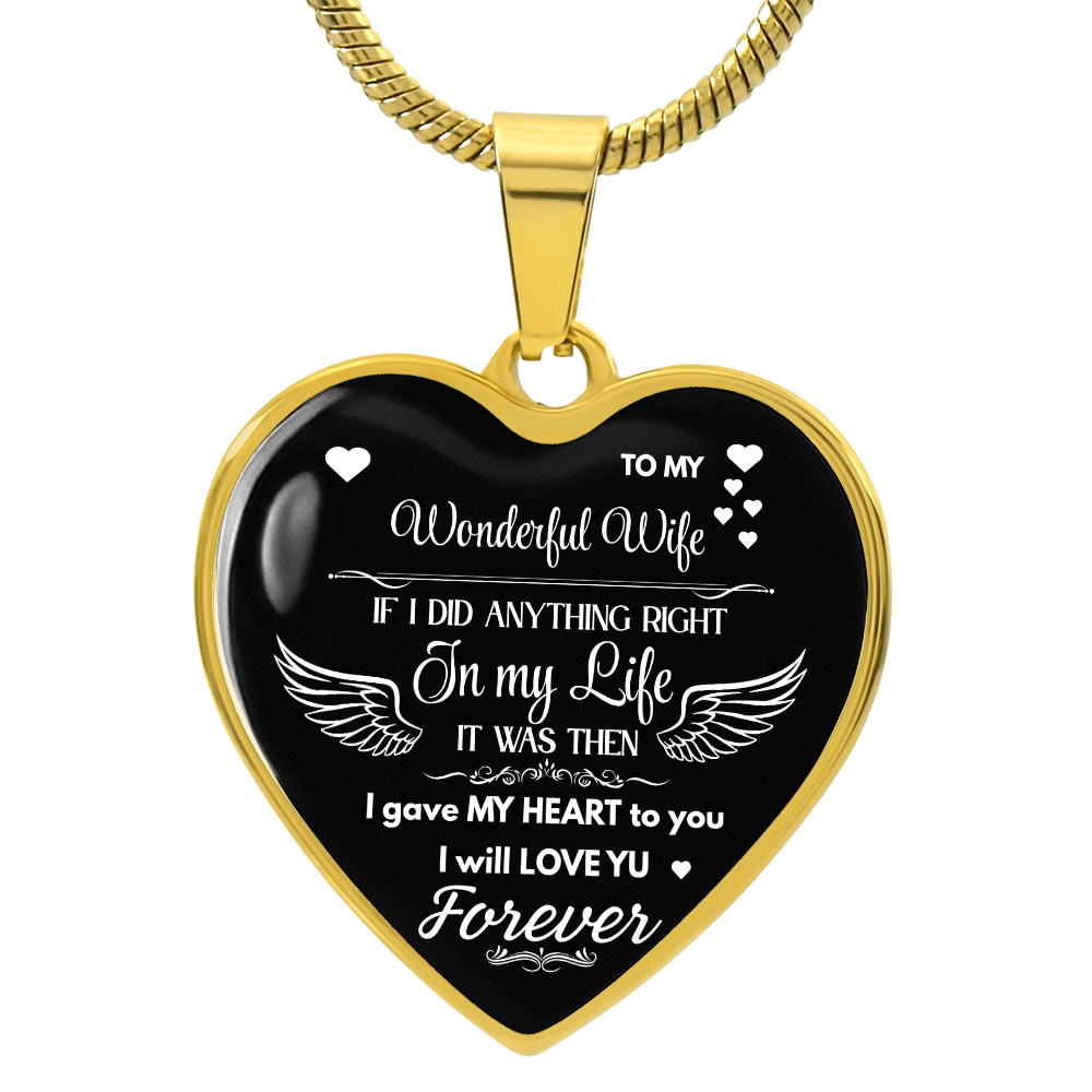 Luxury Graphic Heart Necklace To My Wonderful Wife - Angel Wings -Love Gift to Wife