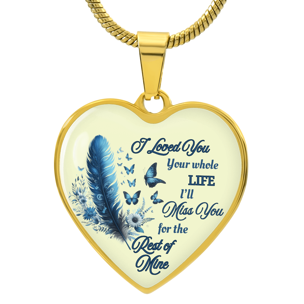 Necklace Memorial Blue Feather Heart Pendant Sympathy Gift for Loss "I Loved You Your Whole Life"