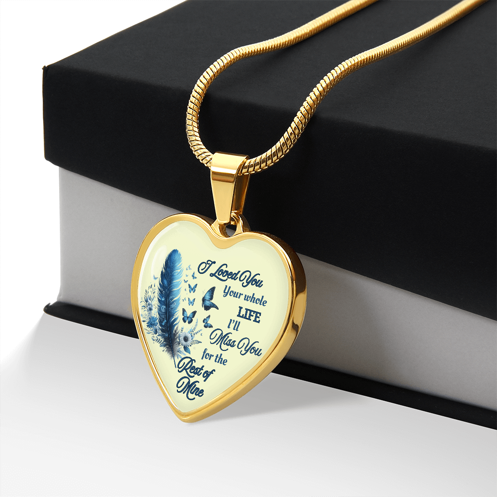 Necklace Memorial Blue Feather Heart Pendant Sympathy Gift for Loss "I Loved You Your Whole Life"