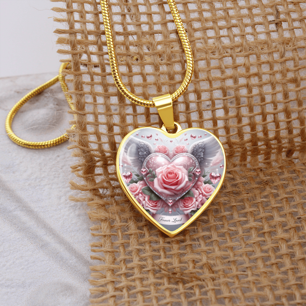 Luxury Heart Necklace Memorial Jewelry – Forever Loved Graphic Pendant Gift for Women Loved One Keepsake