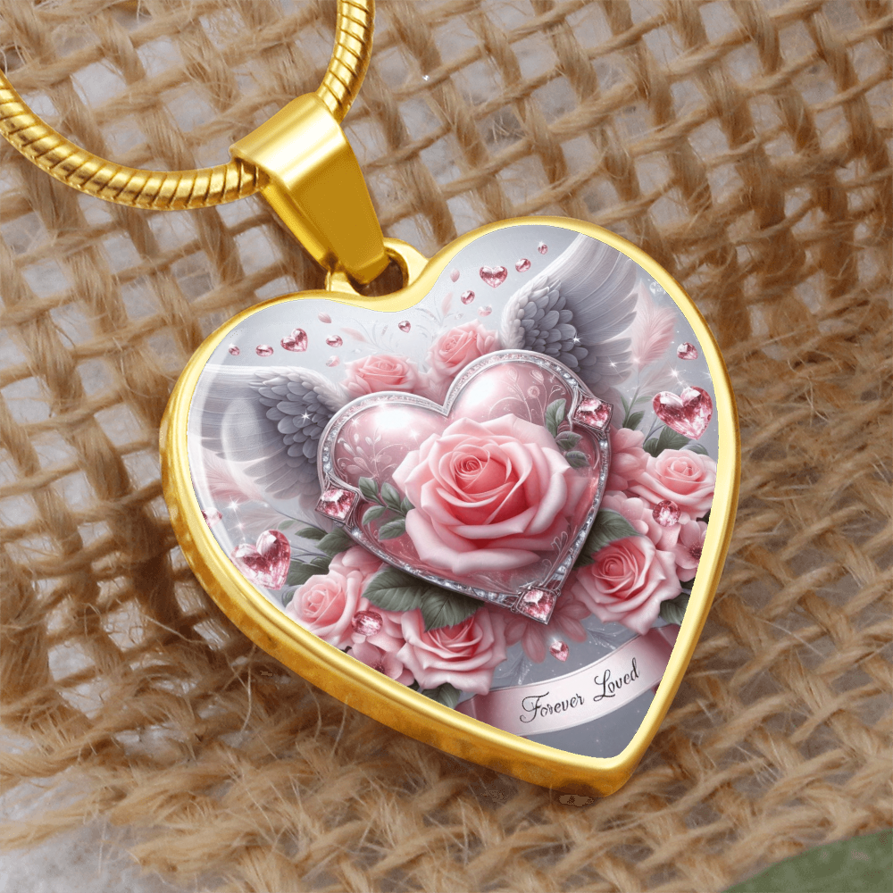 Luxury Heart Necklace Memorial Jewelry – Forever Loved Graphic Pendant Gift for Women Loved One Keepsake