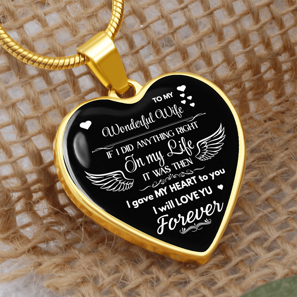 Luxury Graphic Heart Necklace To My Wonderful Wife - Angel Wings -Love Gift to Wife