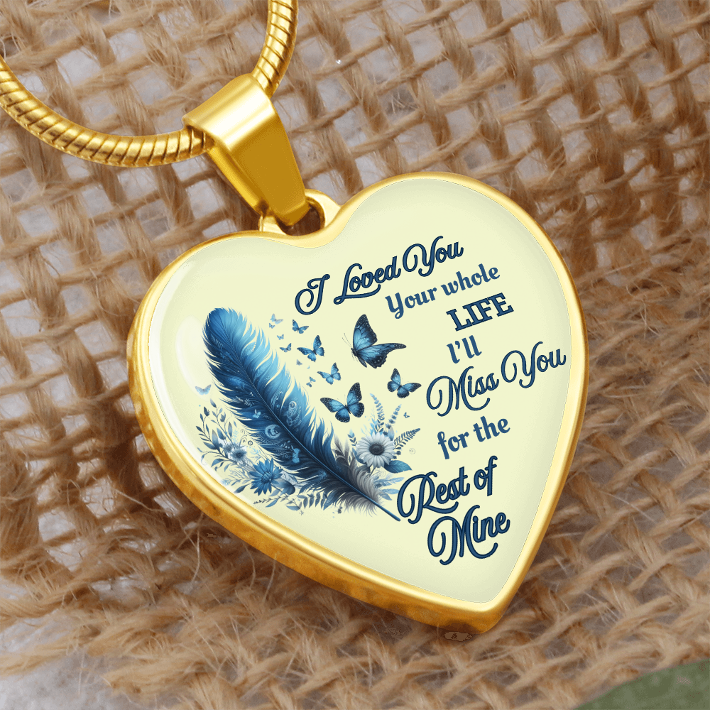 Necklace Memorial Blue Feather Heart Pendant Sympathy Gift for Loss "I Loved You Your Whole Life"