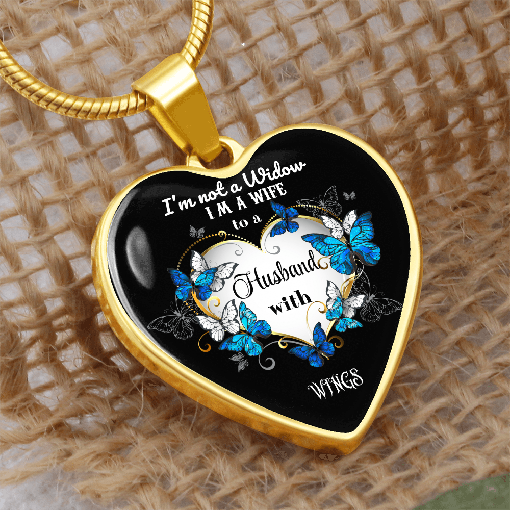 Luxury Graphic Heart Necklace I'm not a Widow Butterflies design