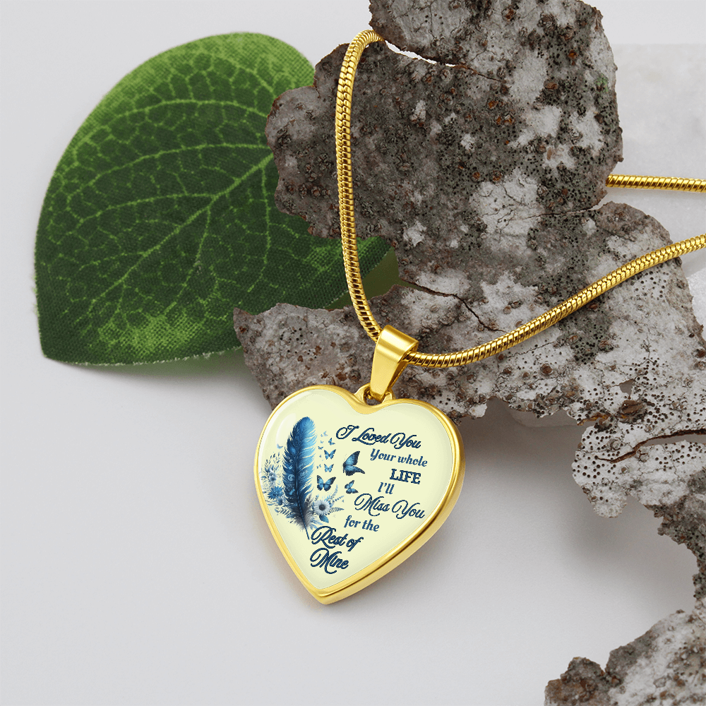 Necklace Memorial Blue Feather Heart Pendant Sympathy Gift for Loss "I Loved You Your Whole Life"