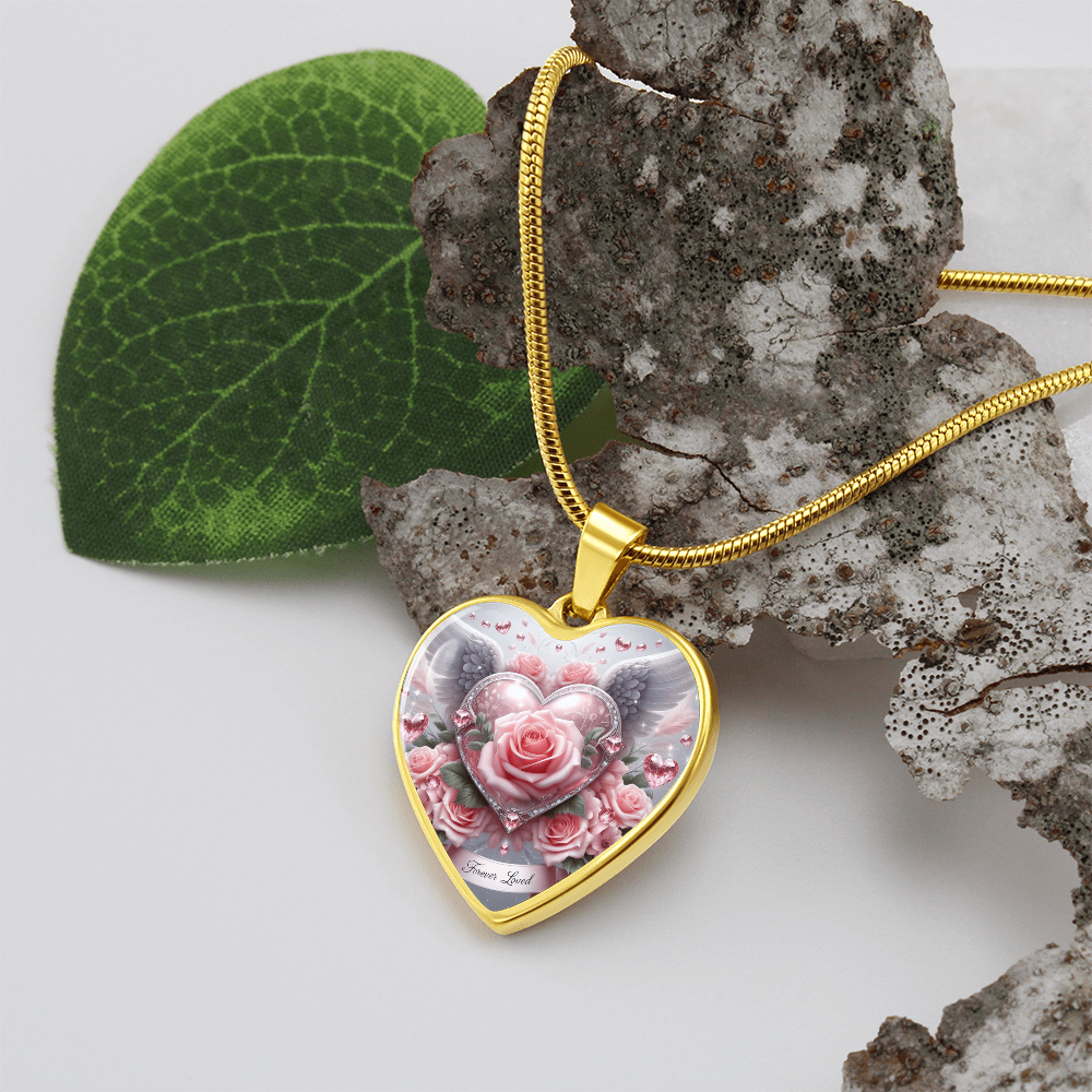 Luxury Heart Necklace Memorial Jewelry – Forever Loved Graphic Pendant Gift for Women Loved One Keepsake