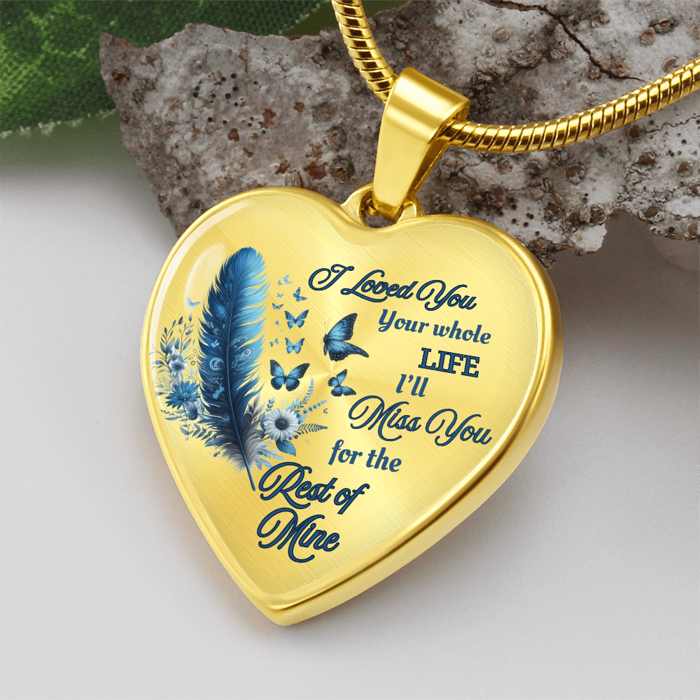 Blue Feather Heart-shaped Memorial Necklace - Engraved Letter Detail Pendant, A Symbol of Enduring Love and Missed Memories, Perfect Thoughtful Gift for Sympathy and Remembrance