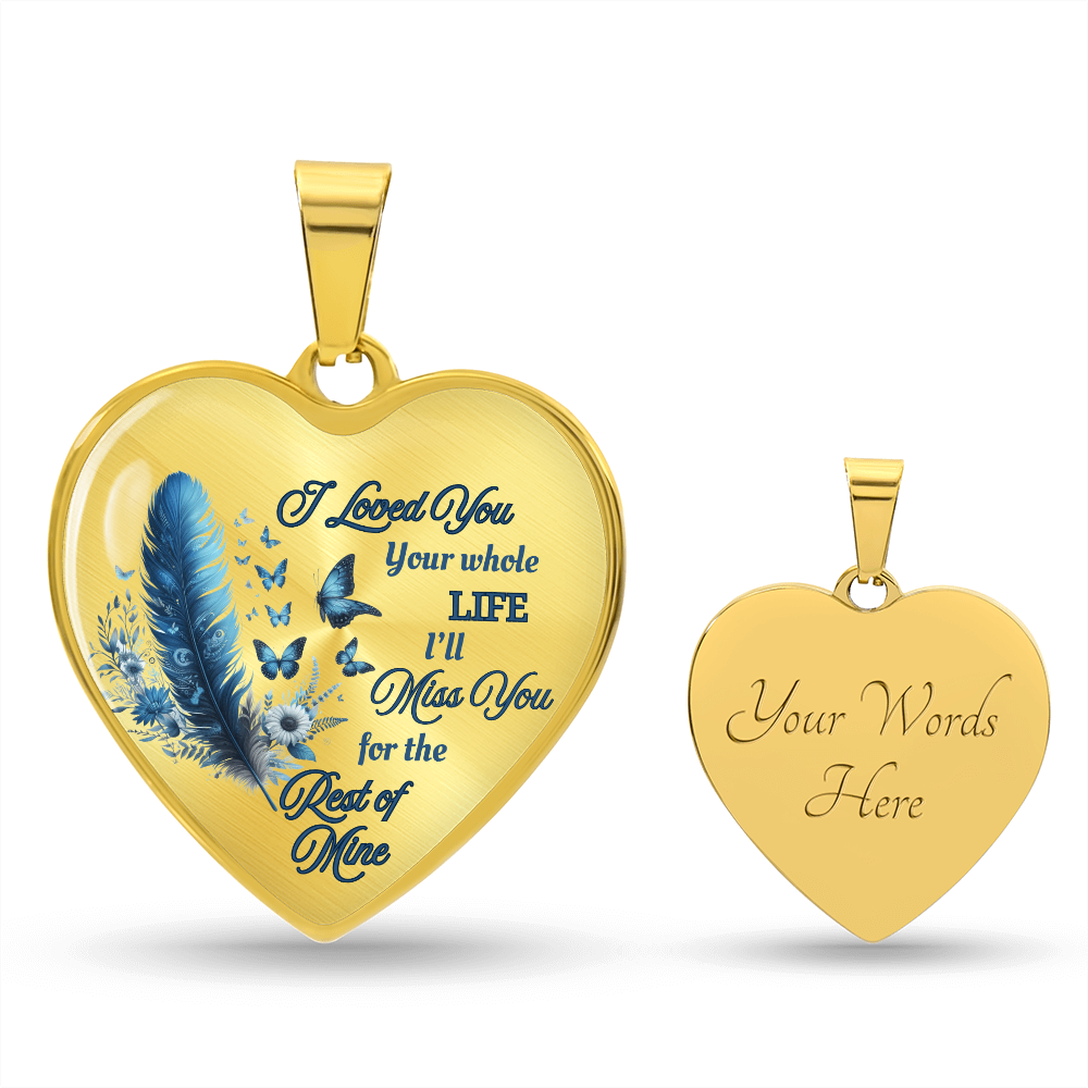 Blue Feather Heart-shaped Memorial Necklace - Engraved Letter Detail Pendant, A Symbol of Enduring Love and Missed Memories, Perfect Thoughtful Gift for Sympathy and Remembrance