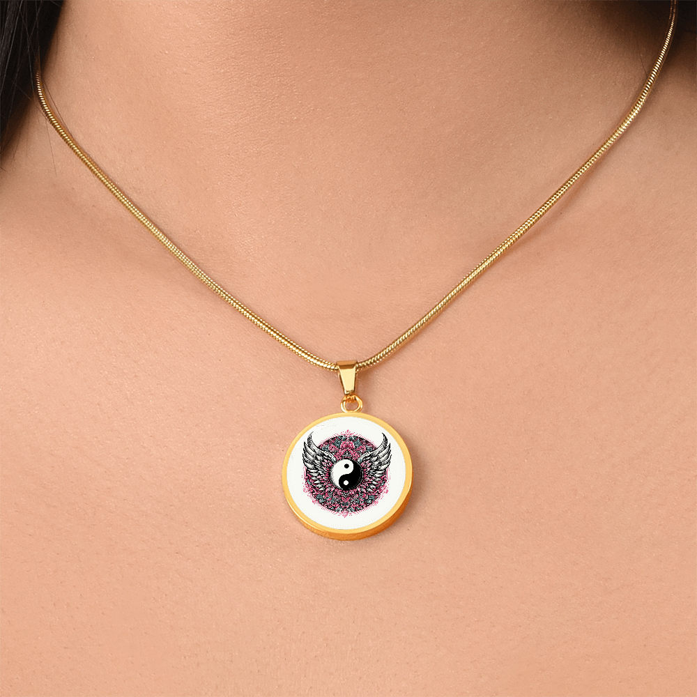 Angel Wings Yin Yang Luxury Graphic Circle Necklace
