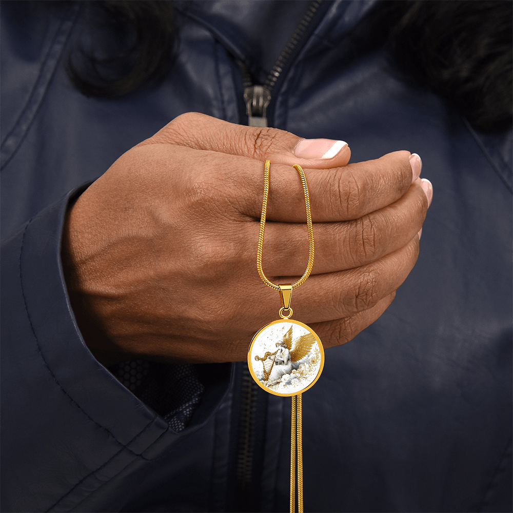 Luxury Angel Harp Circle Necklace – Elegant Graphic Jewelry Gift