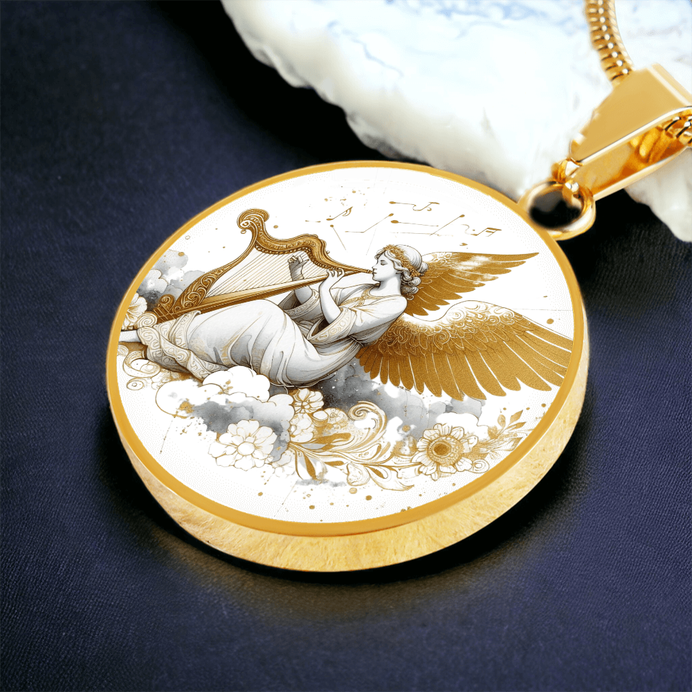 Luxury Angel Harp Circle Necklace – Elegant Graphic Jewelry Gift