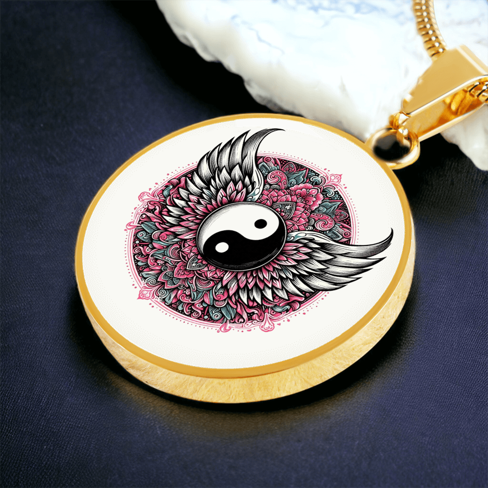 Angel Wings Yin Yang Luxury Graphic Circle Necklace
