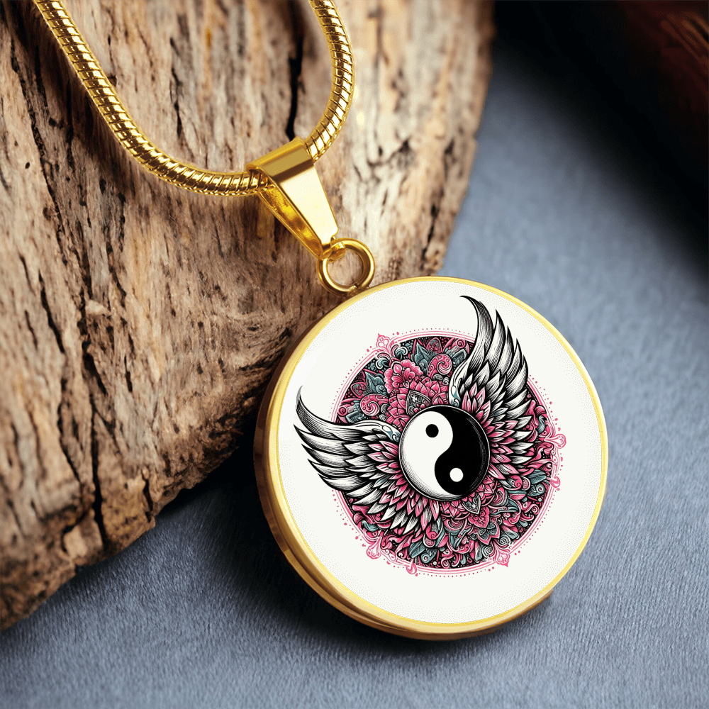 Angel Wings Yin Yang Luxury Graphic Circle Necklace