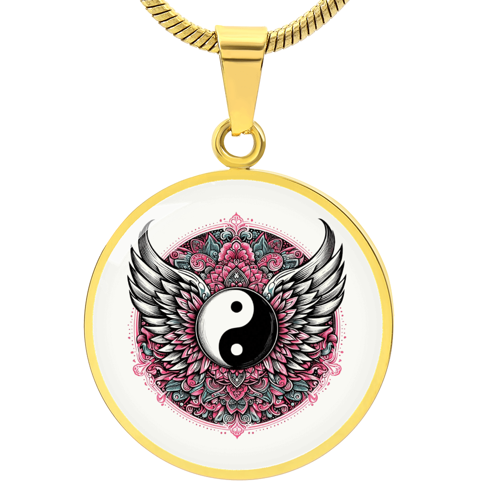 Angel Wings Yin Yang Luxury Graphic Circle Necklace