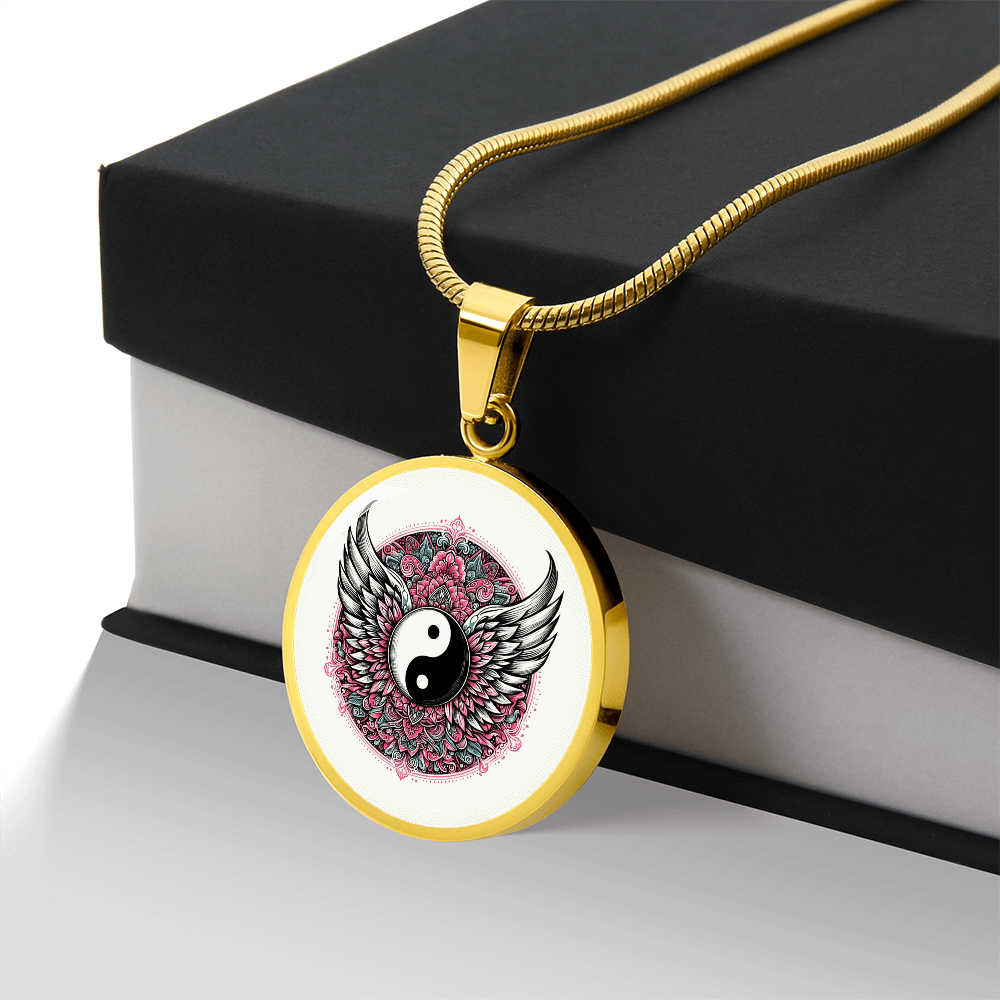 Angel Wings Yin Yang Luxury Graphic Circle Necklace