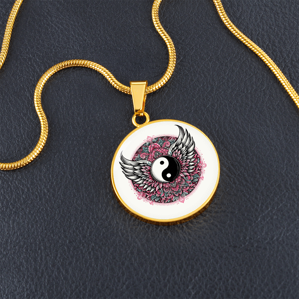 Angel Wings Yin Yang Luxury Graphic Circle Necklace