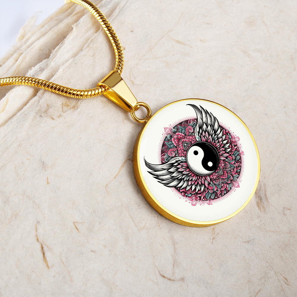 Angel Wings Yin Yang Luxury Graphic Circle Necklace