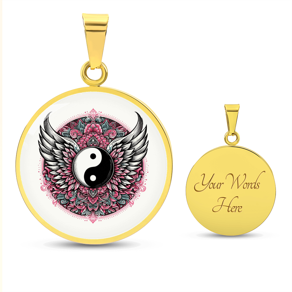 Angel Wings Yin Yang Luxury Graphic Circle Necklace