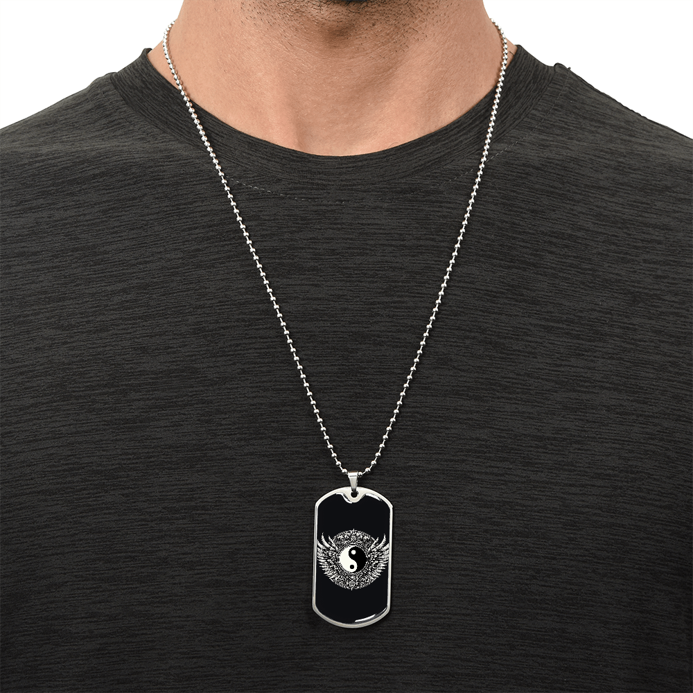 Luxury Graphic Tag Necklace Blacka and White Yin Yang