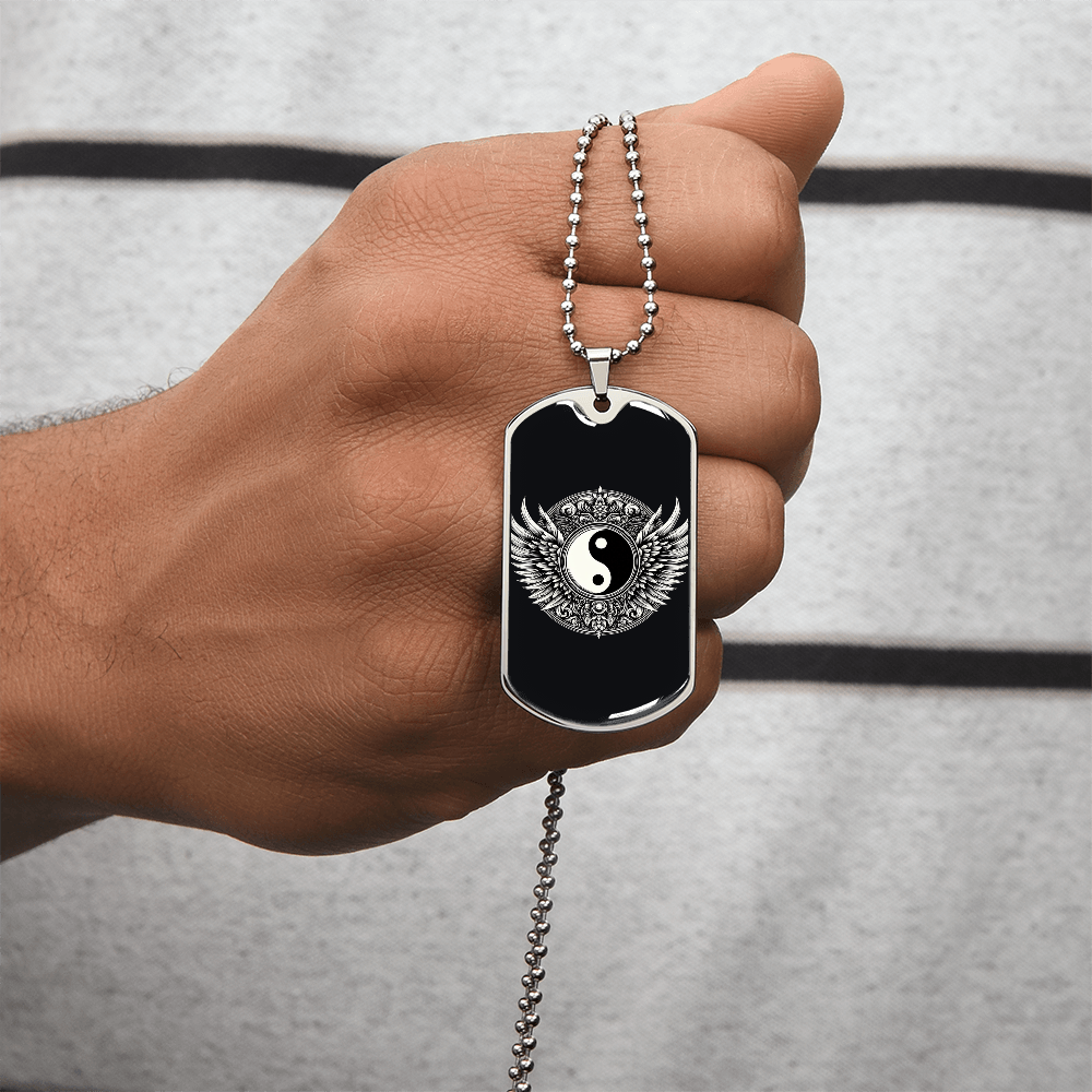Luxury Graphic Tag Necklace Blacka and White Yin Yang