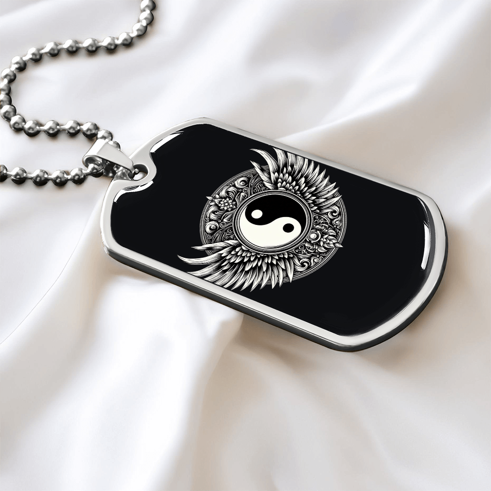 Luxury Graphic Tag Necklace Blacka and White Yin Yang