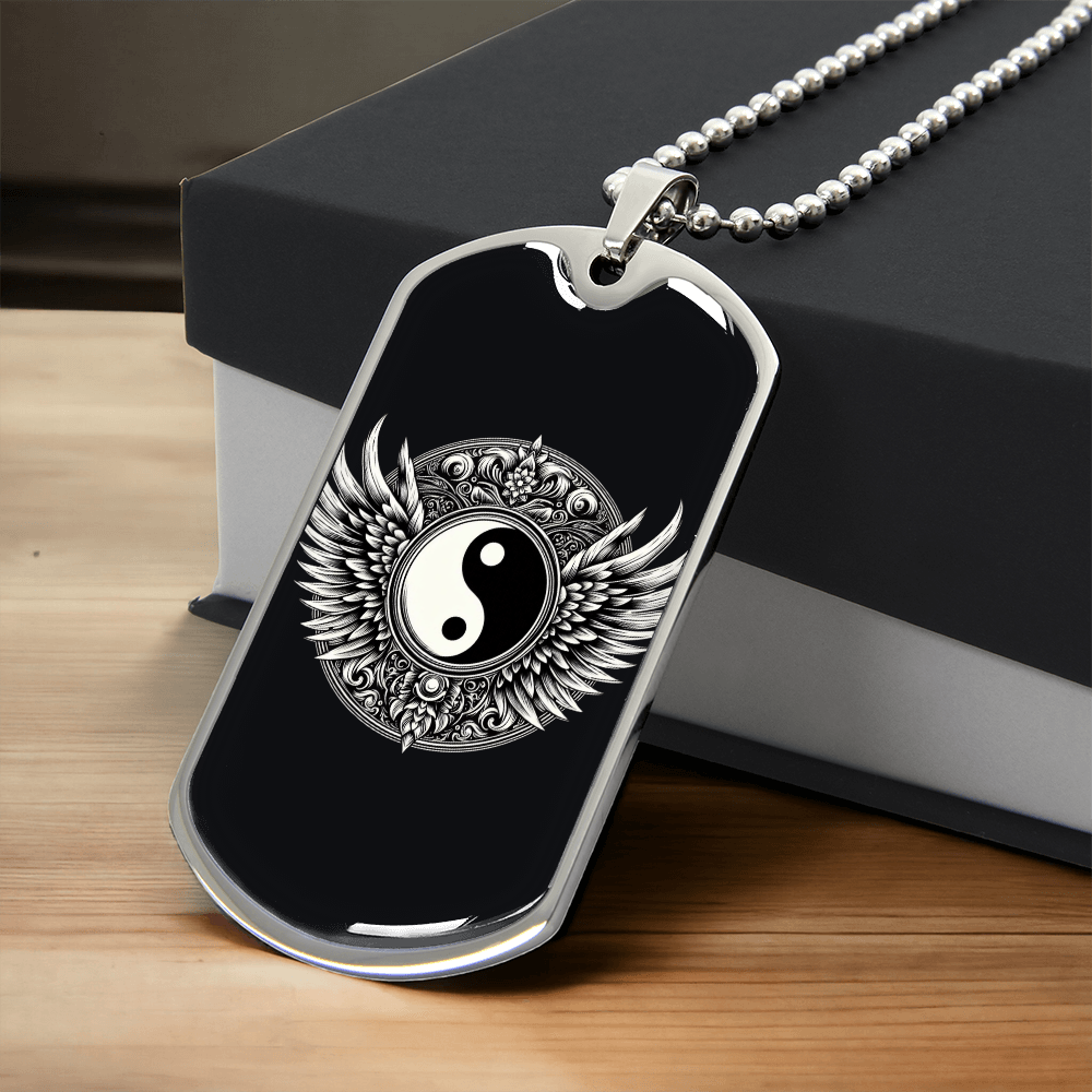 Luxury Graphic Tag Necklace Blacka and White Yin Yang
