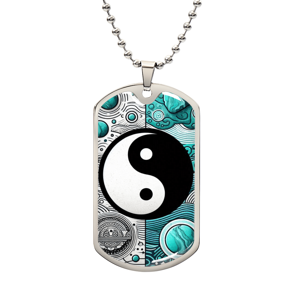 Turquoise Yin Yang Military Tag Necklace Spiritual Balance Pendant for Men Zen Style Jewelry Mindfulness Gift for Him Unique