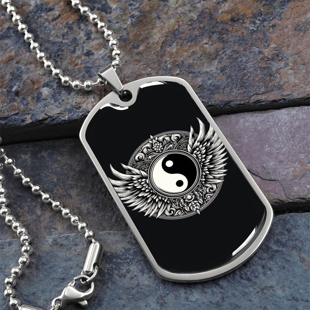 Luxury Graphic Tag Necklace Blacka and White Yin Yang