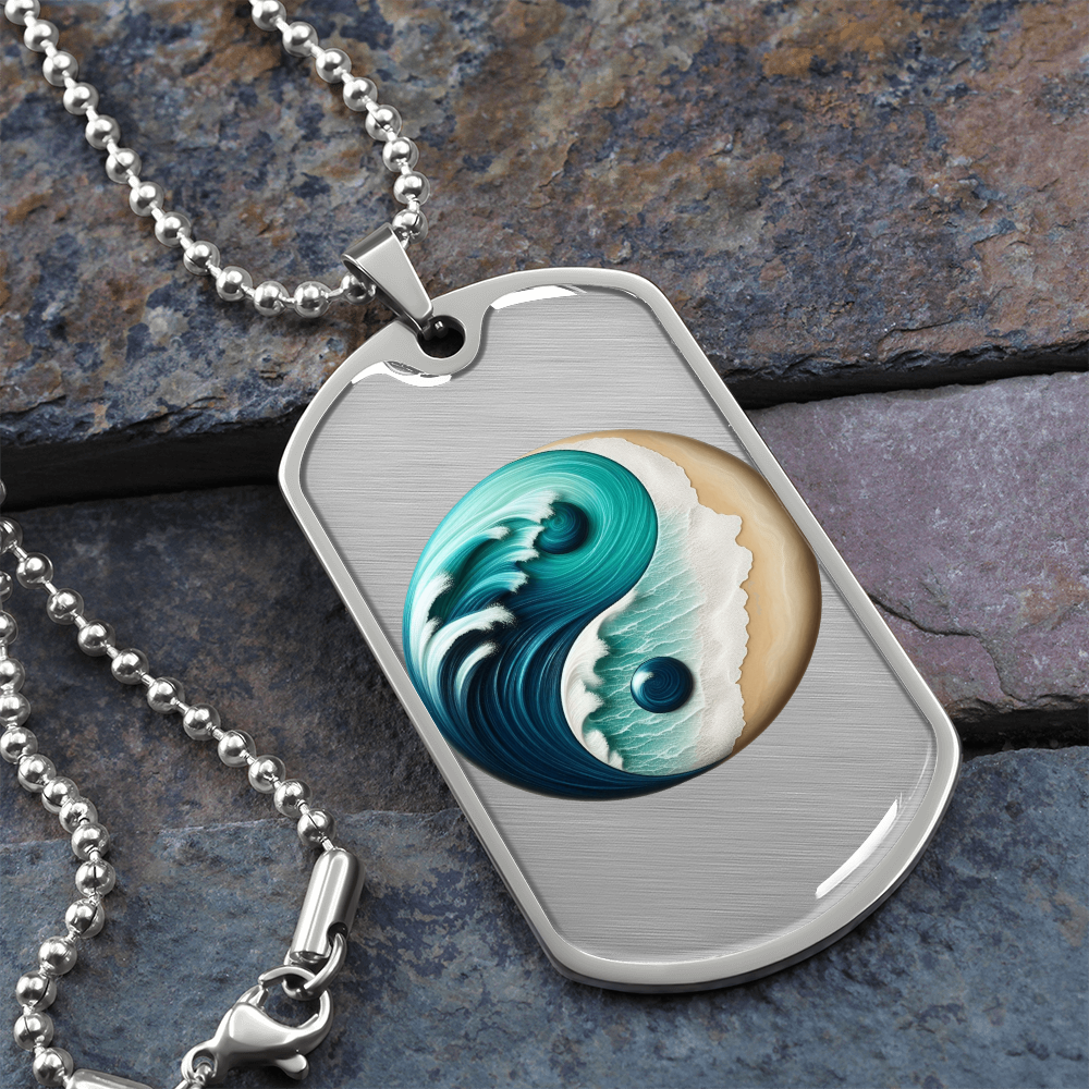 Yin Yang Tag Necklace Turquoise Nature-Inspired Zen Jewelry – Spiritual Gift for Him Mindfulness & Balance Symbol Pendant