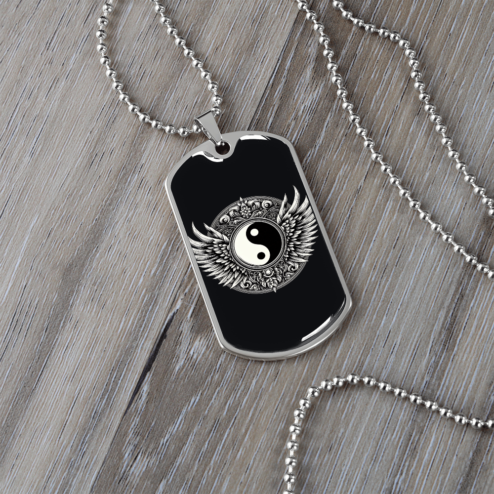 Luxury Graphic Tag Necklace Blacka and White Yin Yang