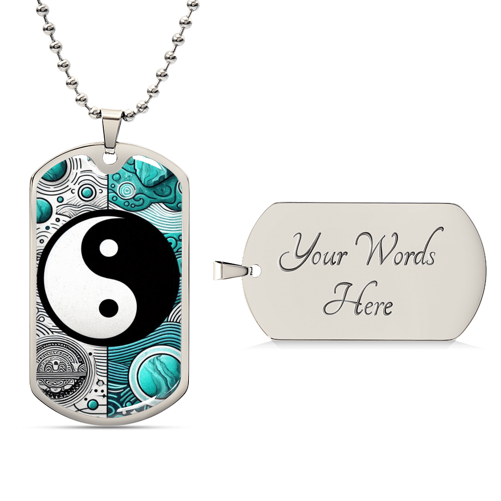 Turquoise Yin Yang Military Tag Necklace Spiritual Balance Pendant for Men Zen Style Jewelry Mindfulness Gift for Him Unique