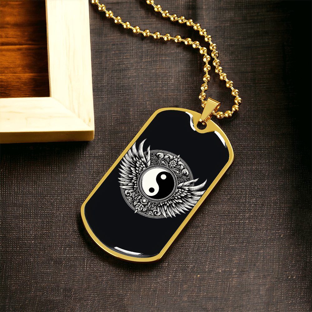 Luxury Graphic Tag Necklace Blacka and White Yin Yang