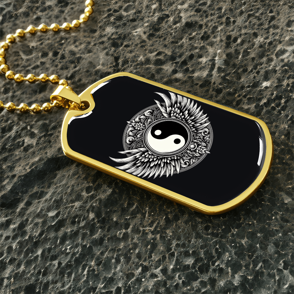Luxury Graphic Tag Necklace Blacka and White Yin Yang