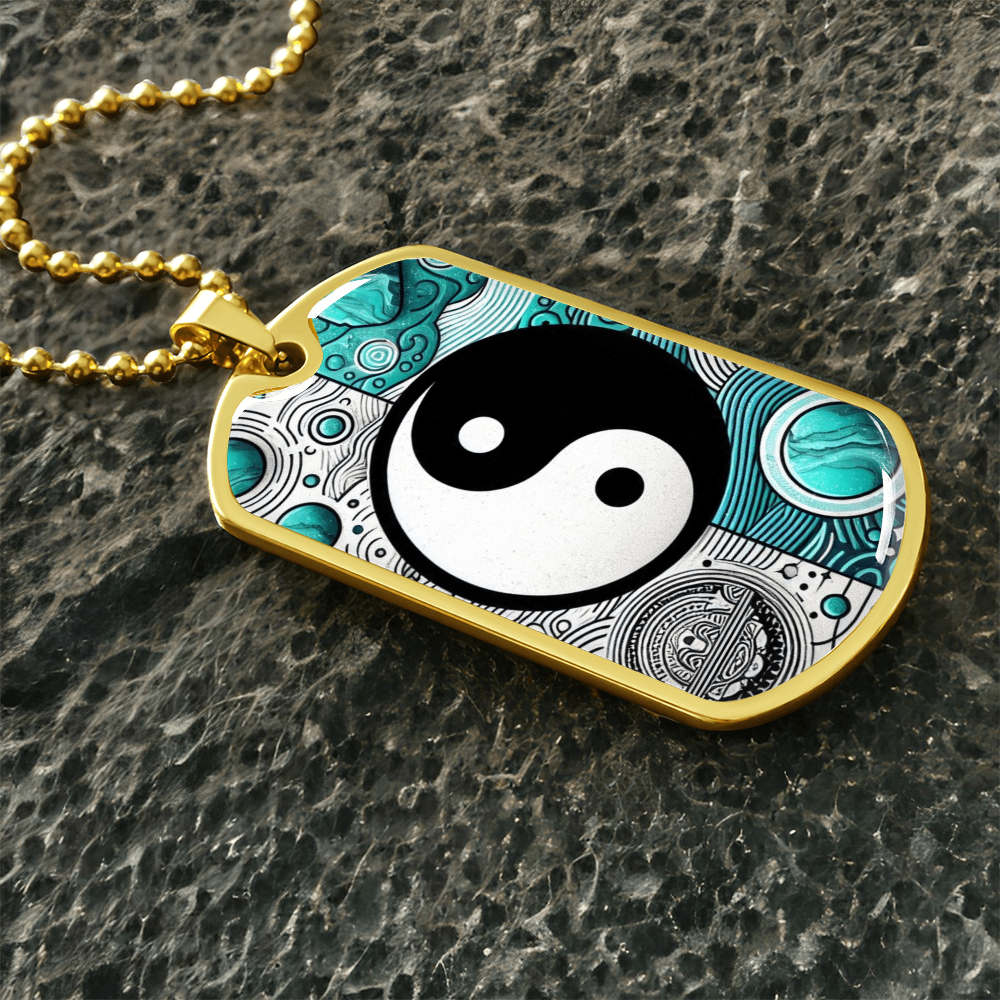 Turquoise Yin Yang Military Tag Necklace Spiritual Balance Pendant for Men Zen Style Jewelry Mindfulness Gift for Him Unique