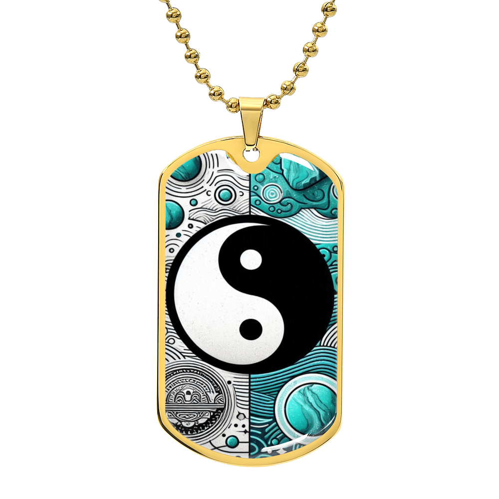Turquoise Yin Yang Military Tag Necklace Spiritual Balance Pendant for Men Zen Style Jewelry Mindfulness Gift for Him Unique