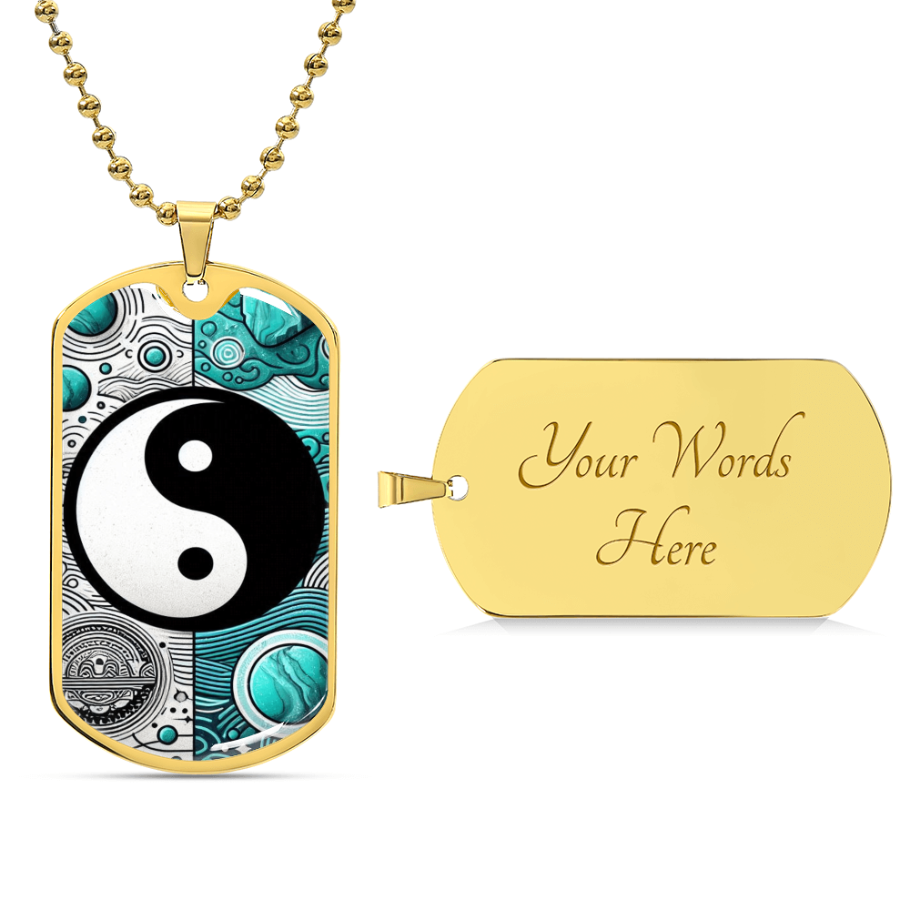 Turquoise Yin Yang Military Tag Necklace Spiritual Balance Pendant for Men Zen Style Jewelry Mindfulness Gift for Him Unique
