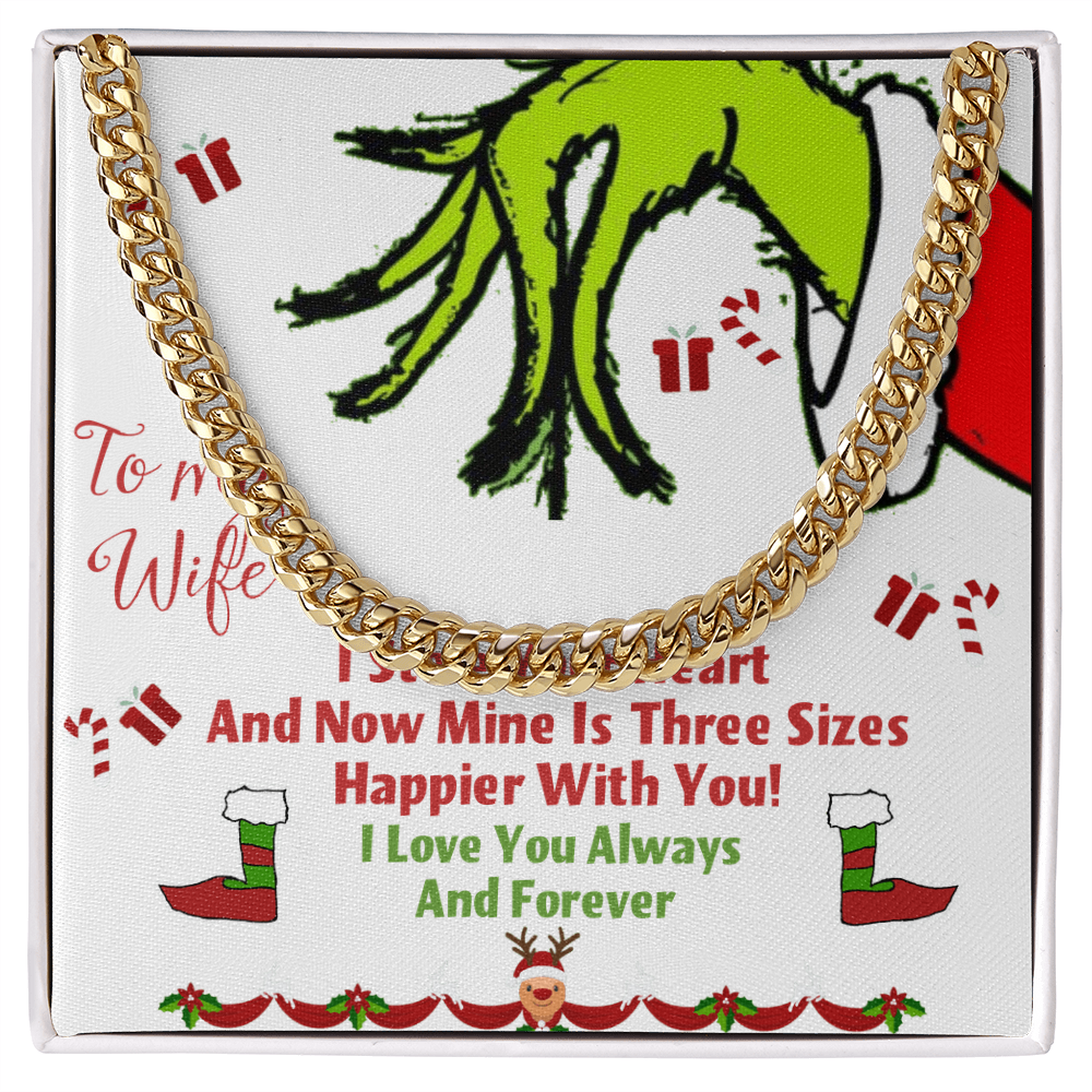 Cuban Link Chain with message card I stole your heart Grinch Christmas decoration