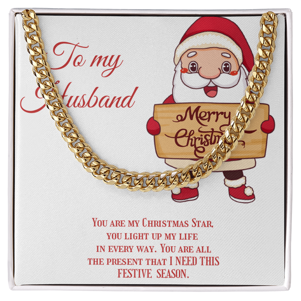 Cuban Link Chain – Christmas Gift for Husband, Includes Merry Christmas Message Card