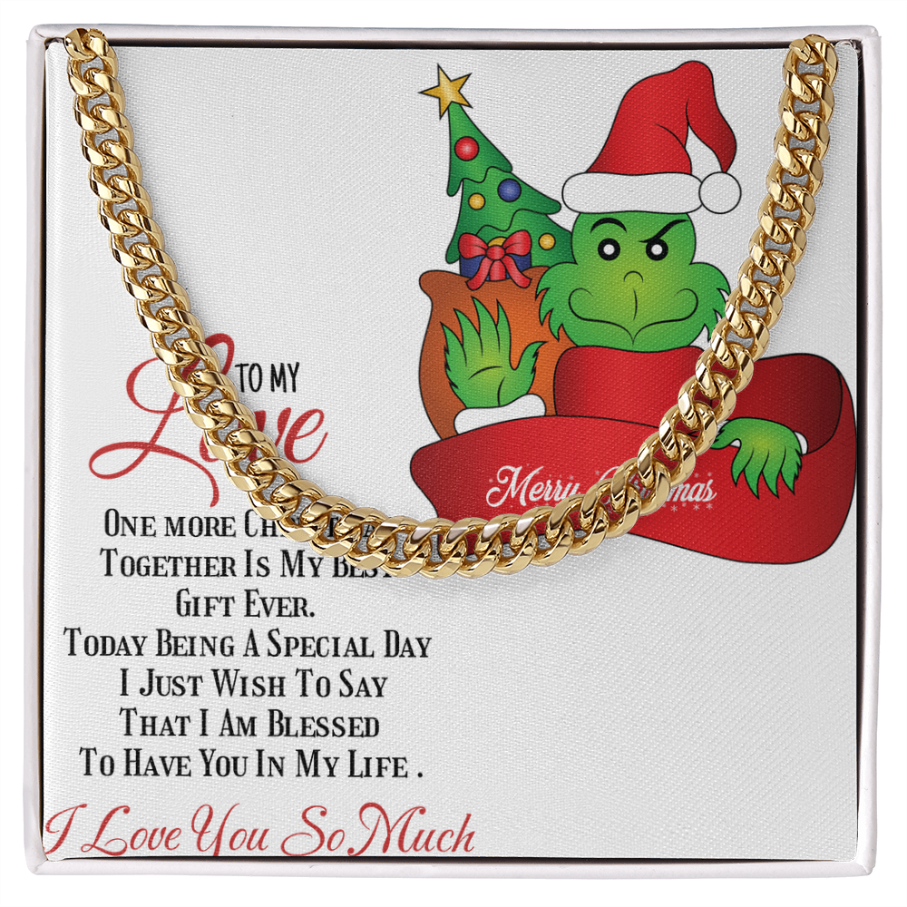 Cuban Link Chain with Christmas Grinch message card