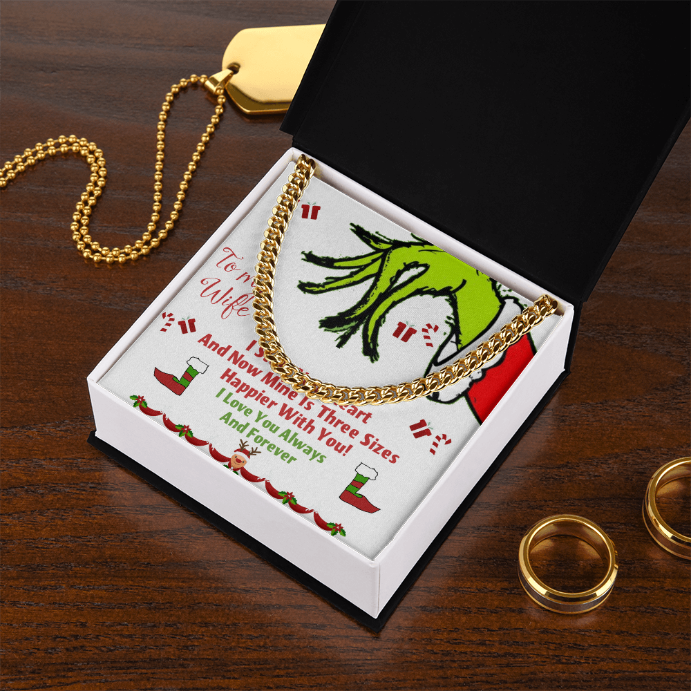Cuban Link Chain with message card I stole your heart Grinch Christmas decoration