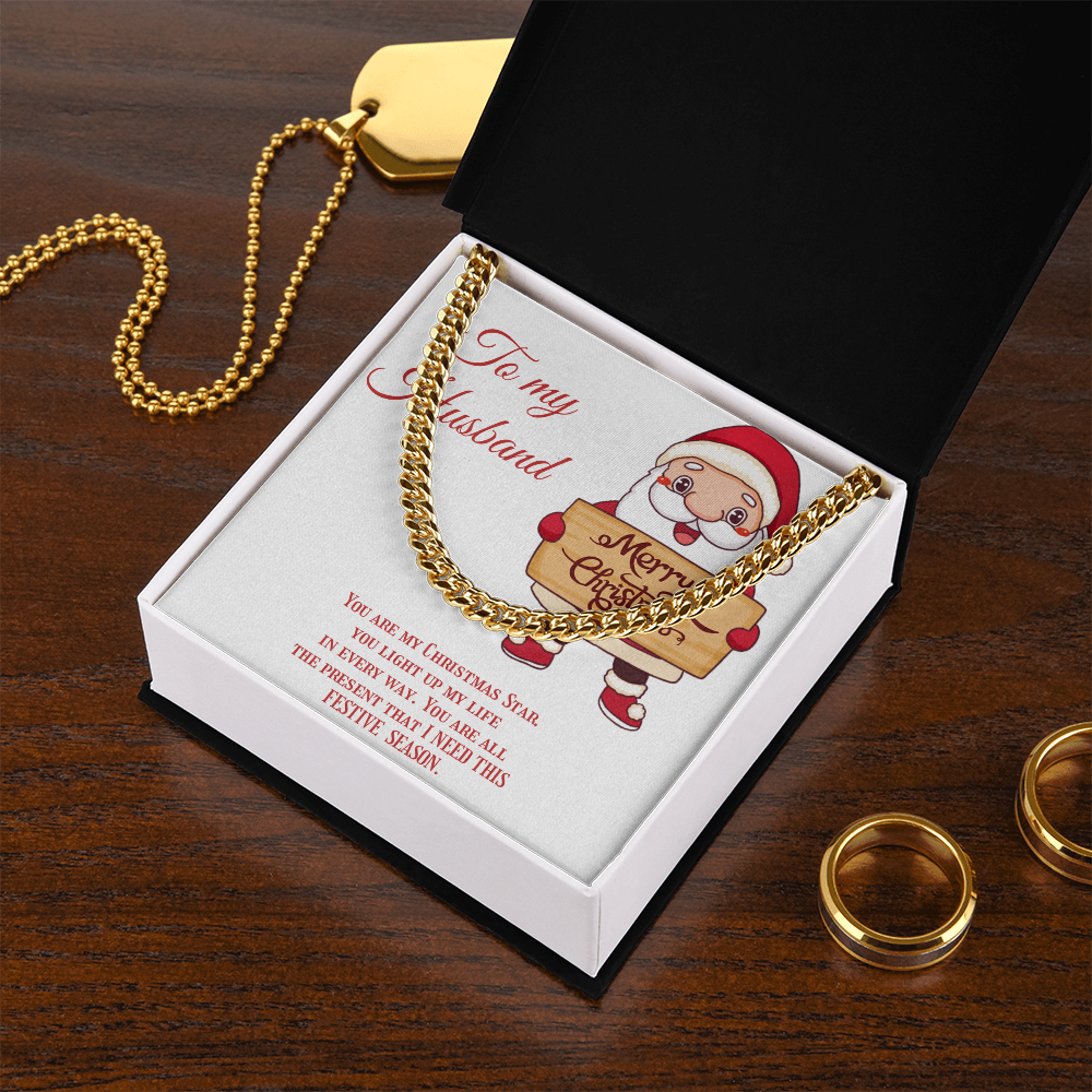 Cuban Link Chain – Christmas Gift for Husband, Includes Merry Christmas Message Card