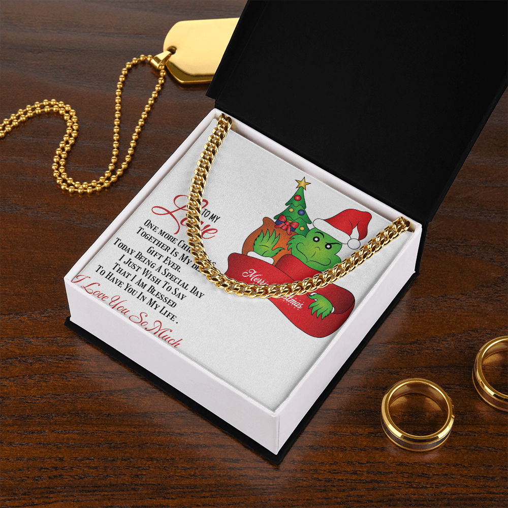 Cuban Link Chain with Christmas Grinch message card