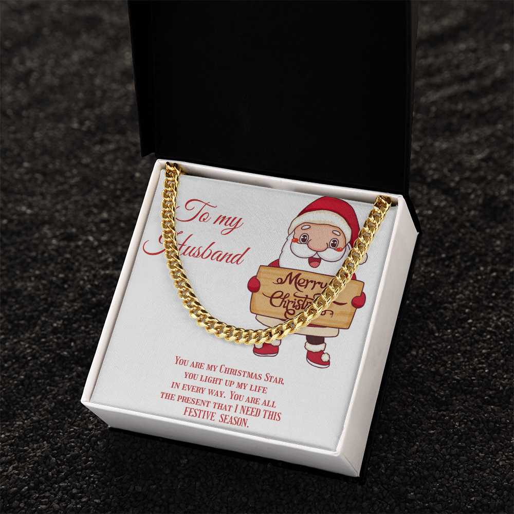 Cuban Link Chain – Christmas Gift for Husband, Includes Merry Christmas Message Card