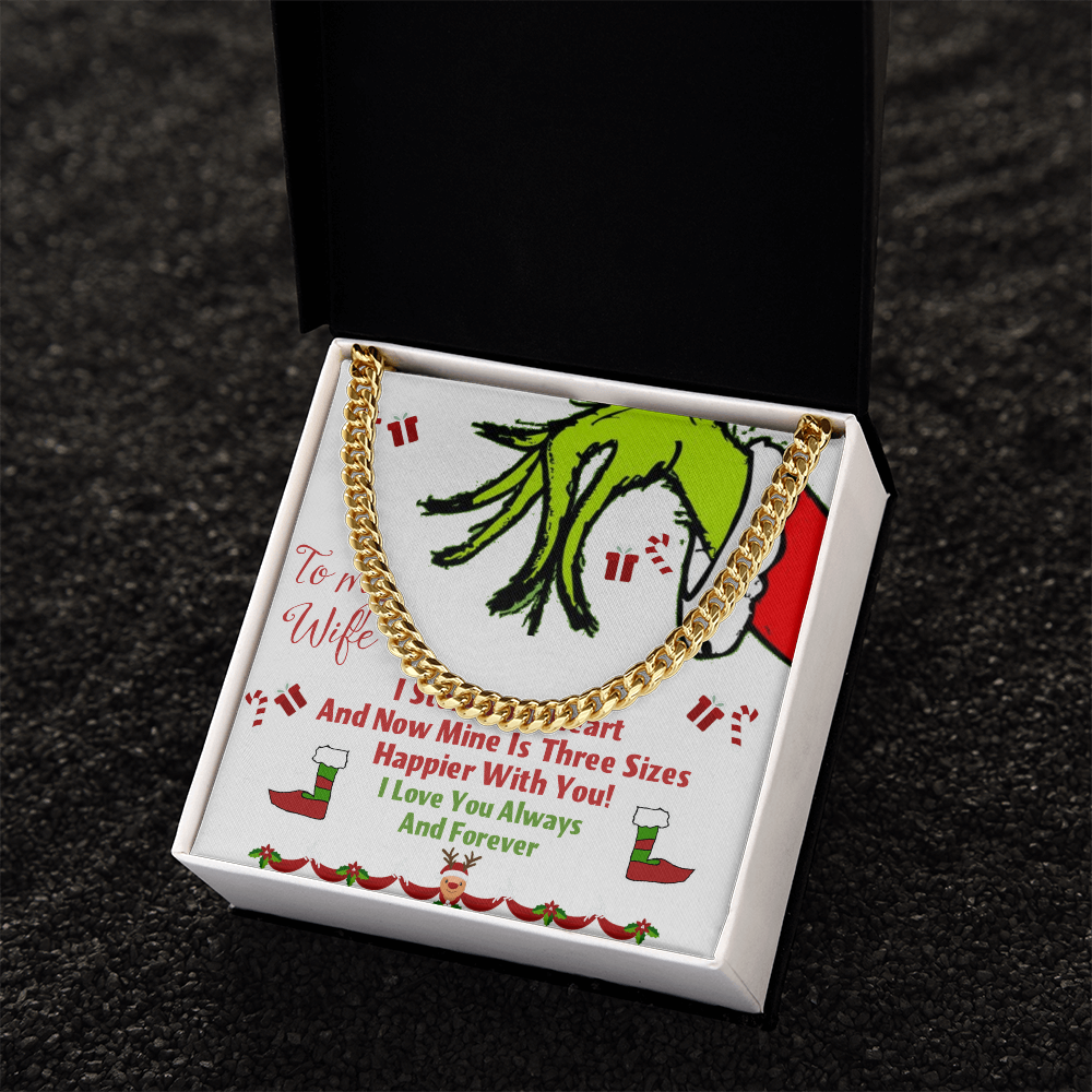 Cuban Link Chain with message card I stole your heart Grinch Christmas decoration