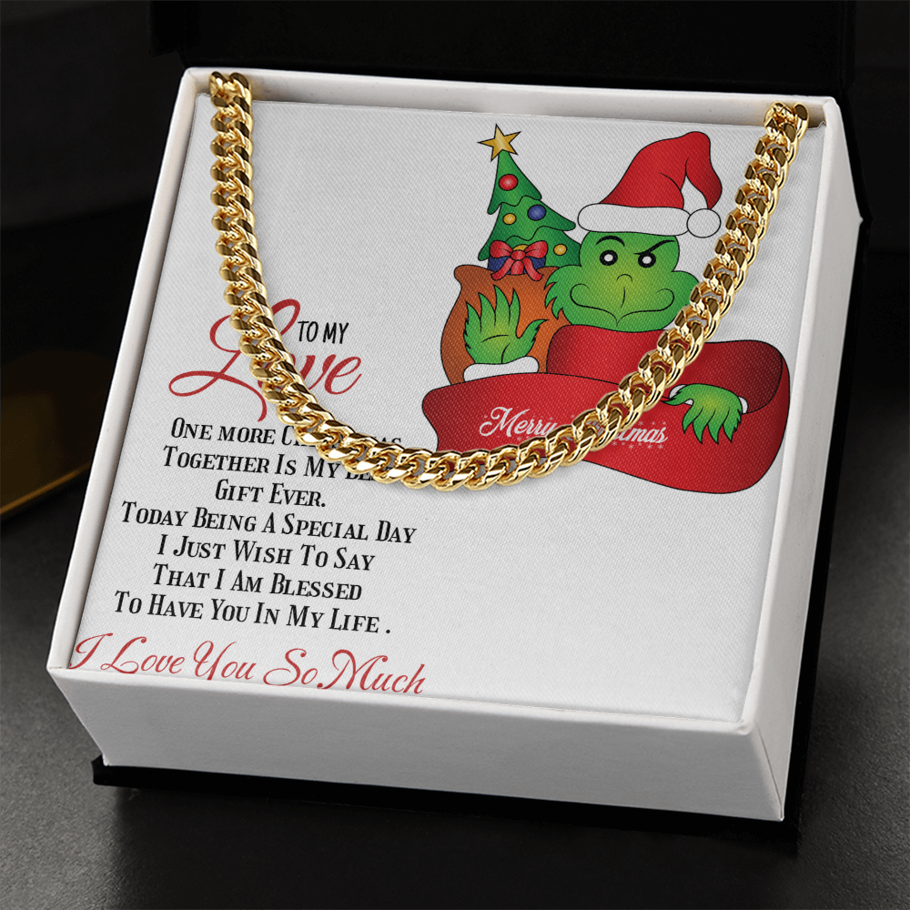 Cuban Link Chain with Christmas Grinch message card