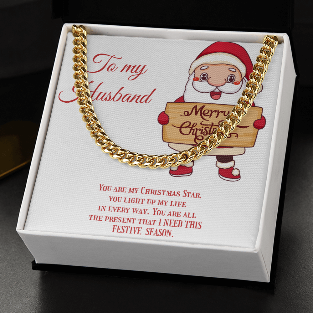 Cuban Link Chain – Christmas Gift for Husband, Includes Merry Christmas Message Card
